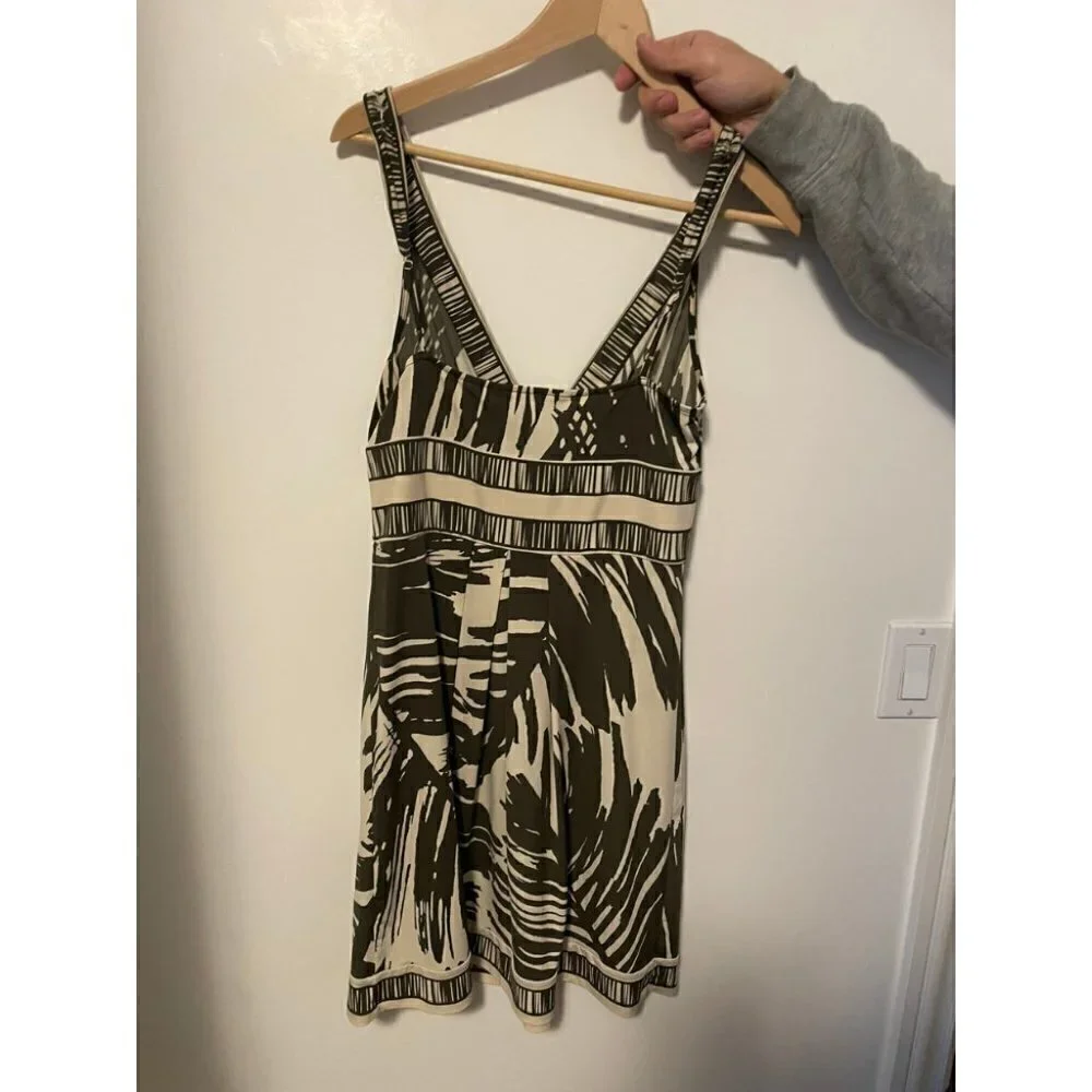 Bcbg Maxazaria Mini Dress Women's Medium Green & Beige Fit Flare Halter Neck - Picture 2 of 3